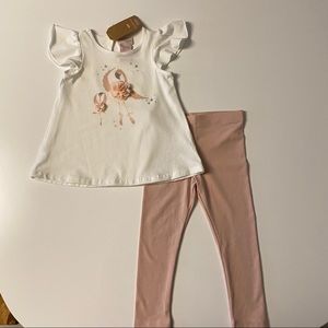 NWT 2-piece SZ 24M white/pink top and leggings